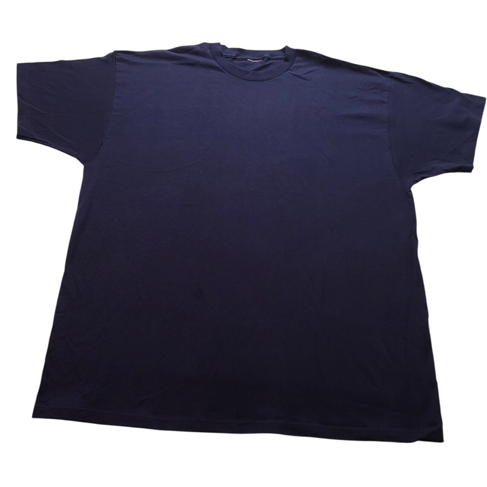 Men's Navy Blue Short‎ Sleeve Crewneck T-Shirt Solid Basic Tee Size 2XL Cotton